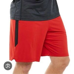 Dry tek wicking XXL shorts red black drawstring waist 9” inseam pockets stretch